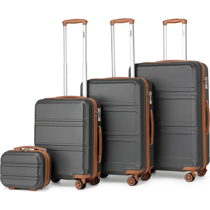 KONO 4-teiliges Kofferset, ABS-Hartschalenkoffer (XL/L/M) + Kosmetikkoffer, leichtes Nesting-System, Fluggepäck-konform