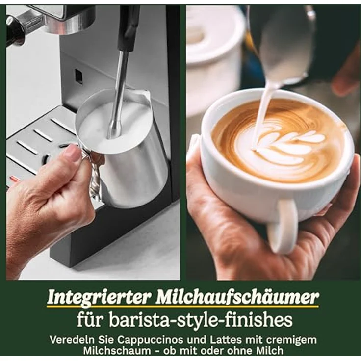 Cuisinart Espresso Machine Slim, Siebträgermaschine mit 15 Bar Pumpendruck und Dampfdüse, Schwarz und Silber – Bild 6