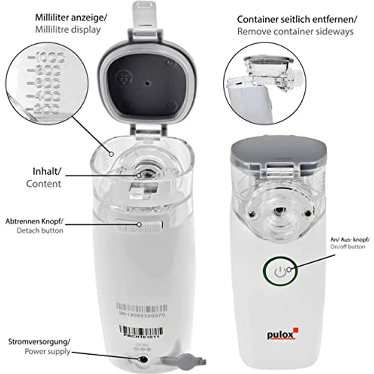 Pulox Inhalator Vernebler Inhalationsgerät IN-100 Nebulizer mit Maske für Kinder und Erwachsene bei Erkältungen oder Asthma tragbar und leise – Bild 2