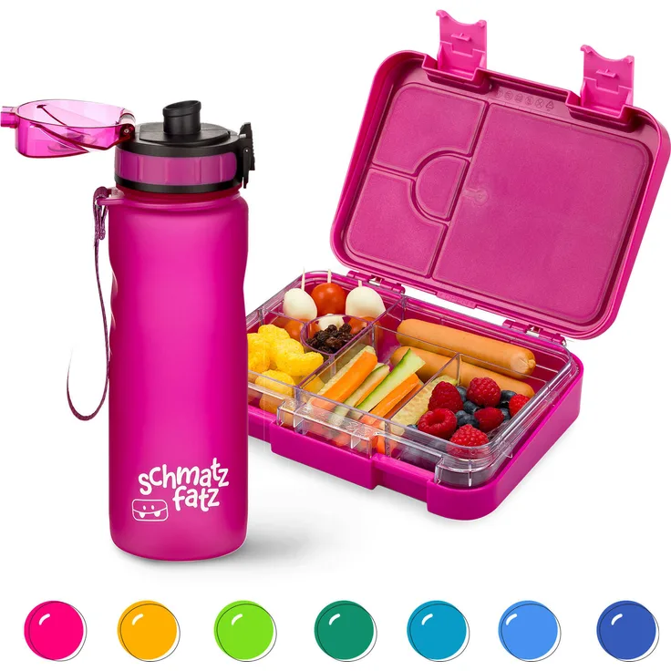 Klarstein schmatzfatz Frühstücksset, Lunchbox & Trinkflasche aus BPA-freiem Tritan, auslaufsicher, spülmaschinenfest, farblich passend