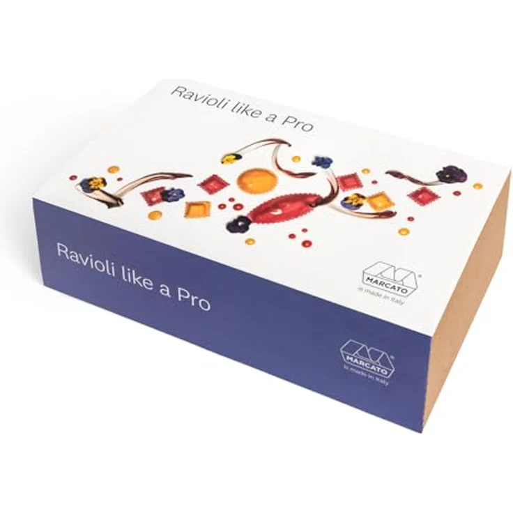 Marcato Ravioli Brett Set Wie ein Profi, inkl. 24er Ravioliform, Nudelholz, Küchentuch und internationalem Rezeptbuch – Bild 1