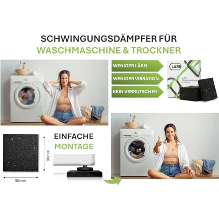 CLARE Premium Schwingungsdämpfer für Waschmaschine & Trockner – rutschfeste Antirutschpads, TÜV-geprüft, made in Germany, langlebig und hoch belastbar – Bild 4