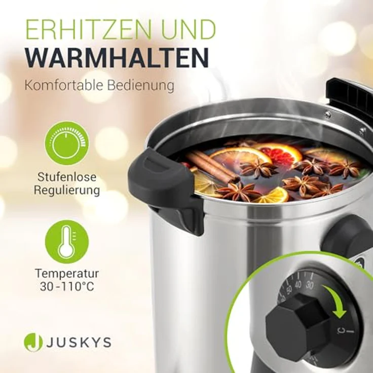 Juskys Heißgetränke- und Glühweinautomat Teramo, 10 Liter, 1500 W, Überhitzungsschutz, Füllstandsanzeige, Silber/Schwarz – Bild 3