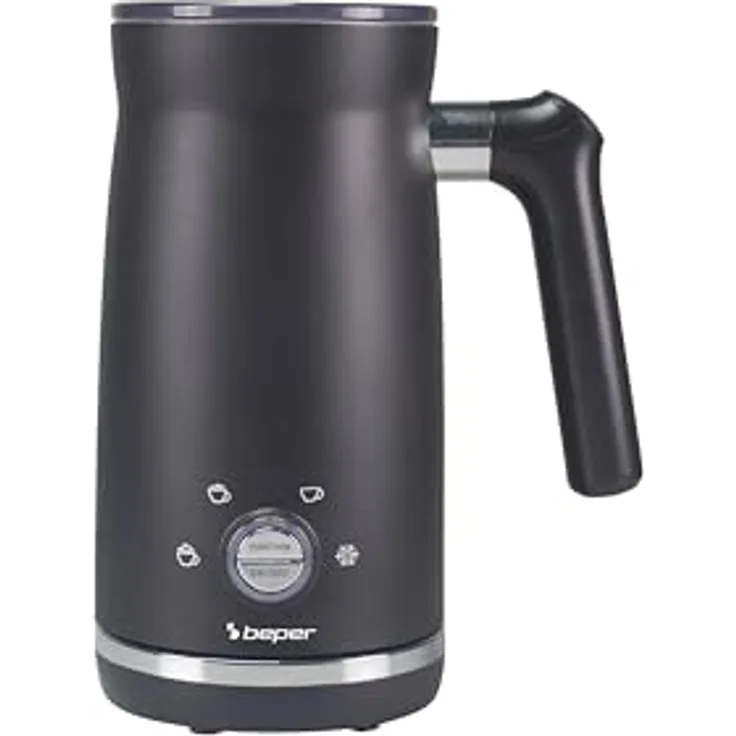 BEPER P101CAF001 Elektrischer Milchaufschäumer, 300 ml schwarz, 4 Funktionen, 500W Leistung