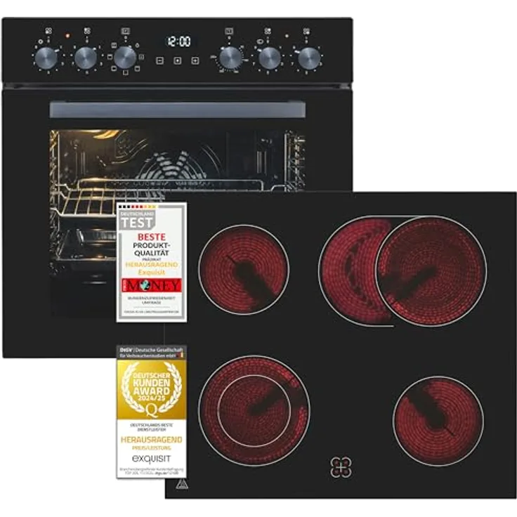 Exquisit Einbauherdset EHE 157-2 URBZ-Set inox, 58 l Garraumvolumen, 7 Backofenprogramme, Restwärmeanzeige, Energieklasse A