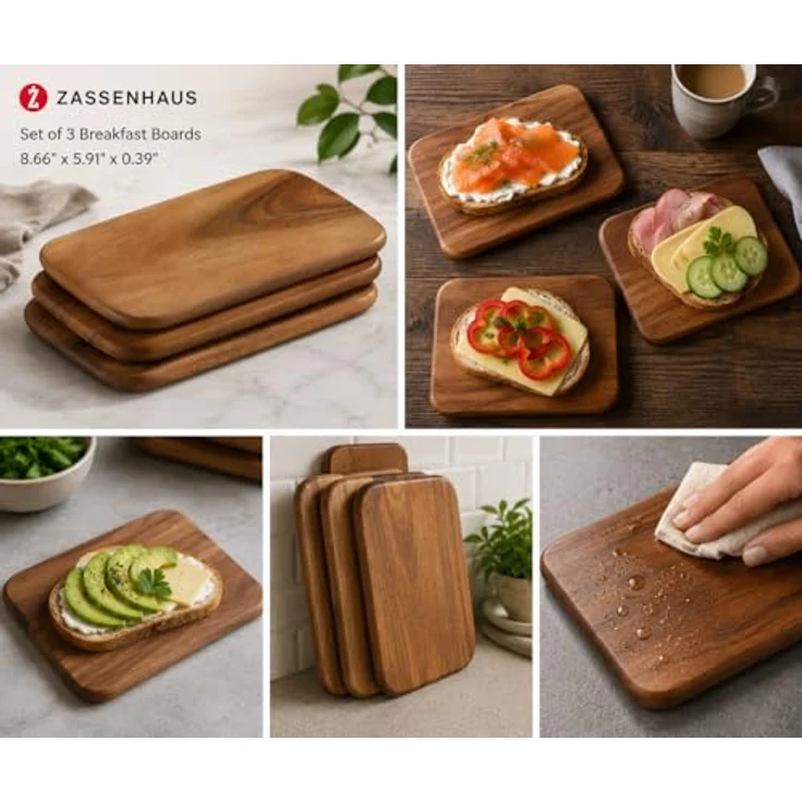 Zassenhaus Frühstücksbrettchen Holz | 2er Set | aus Akazie | Brotzeitbrett | pflegeleicht | robust | 22 x 15 cm – Bild 3