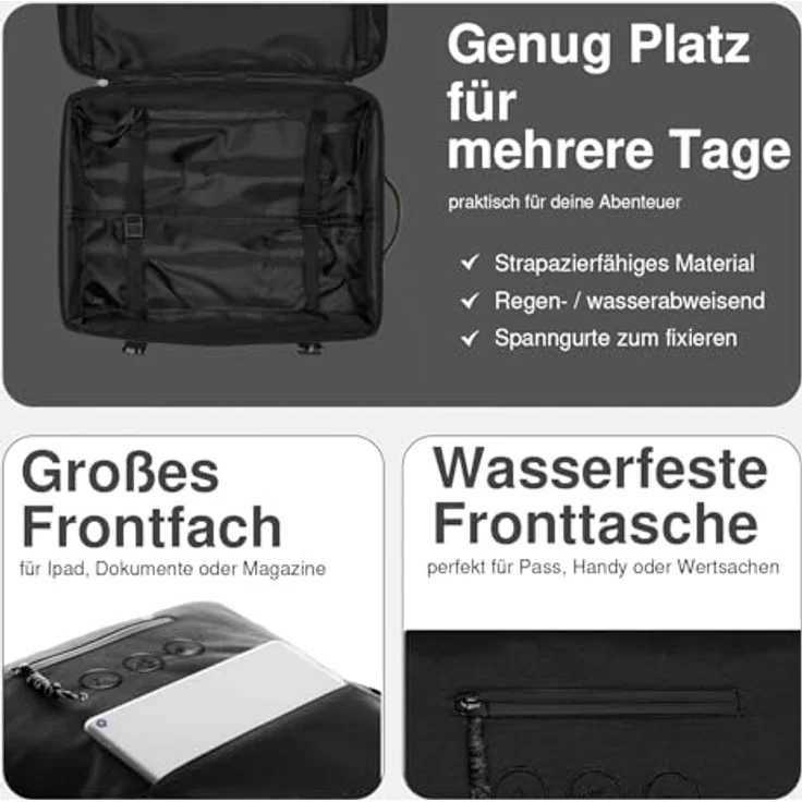SONS OF ALOHA 3 in 1 Backpacker Rucksack mit Rollen - Handgepäck Koffer Kane Hybrid Boardgepäck, wasserabweisendes recyceltes PET, schwarz – Bild 4