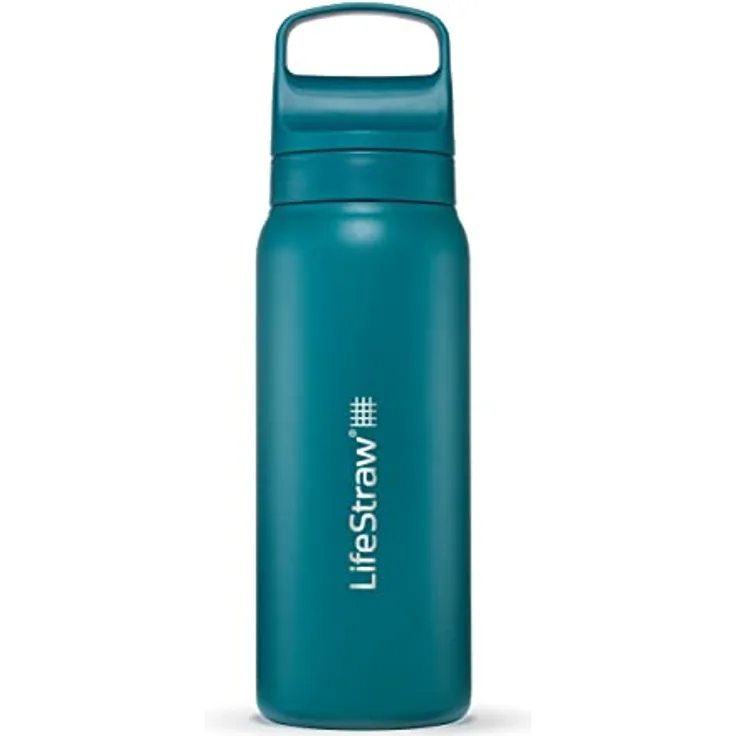 LifeStraw Go 2.0 Wasserfilterflasche, Edelstahl isoliert 700 ml, 2-Stufen-Filtersystem, Laguna Teal