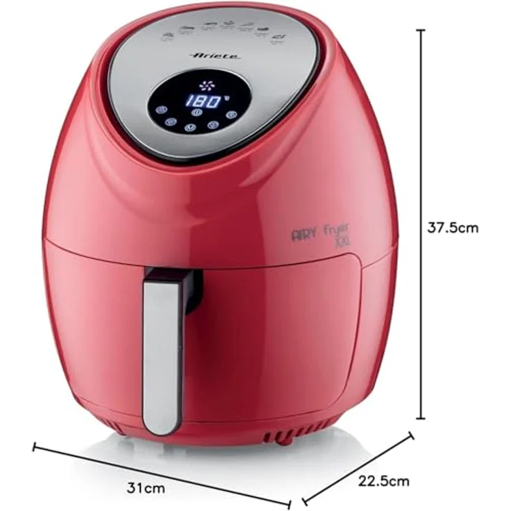 Ariete 4618 Heißluftfritteuse, 1800 Watt, 5,5 Liter, Timer, regelbares Thermostat, abnehmbarer Frittierkorb, LCD-Display, Edelstahl, Fritteuse, rot - Preisvergleich – Bild 6