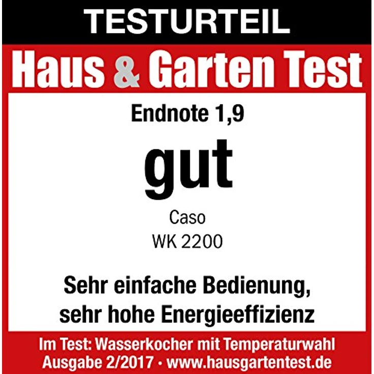 CASO WK2200, Edelstahl Wasserkocher mit Temperatureinstellung, 1.7 Liter, in 10°C Schritten von 40°C-100°C, Warmhaltefunktion – Bild 3