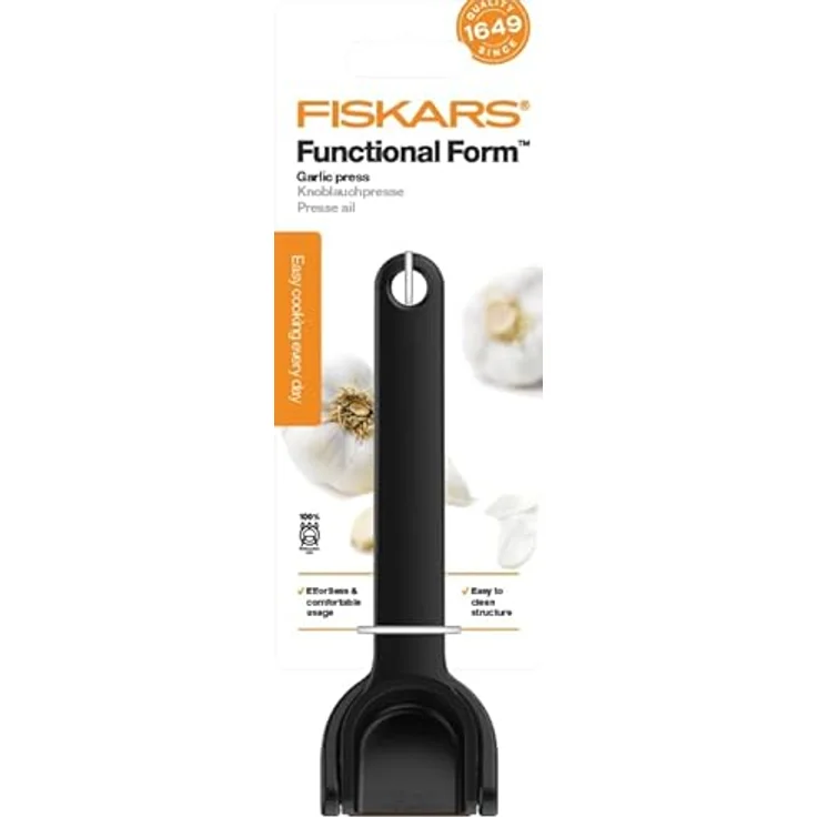 Fiskars Knoblauchpresse mit ausklappbarem Gittereinsatz und Schaber, Länge: 16 cm, Kunststoff-Metall, Functional Form, Schwarz, 1028361 – Bild 6