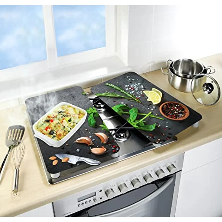 WENKO Herdabdeckplatte Universal Kräuter, 2er Set Herdabdeckung für alle Herdarten aus gehärtetem Glas, Herdabdeckplatten auch als Schneidebrett nutzbar, hygienisch, kratz- und schlagfest, 30 x 52 cm – Bild 5