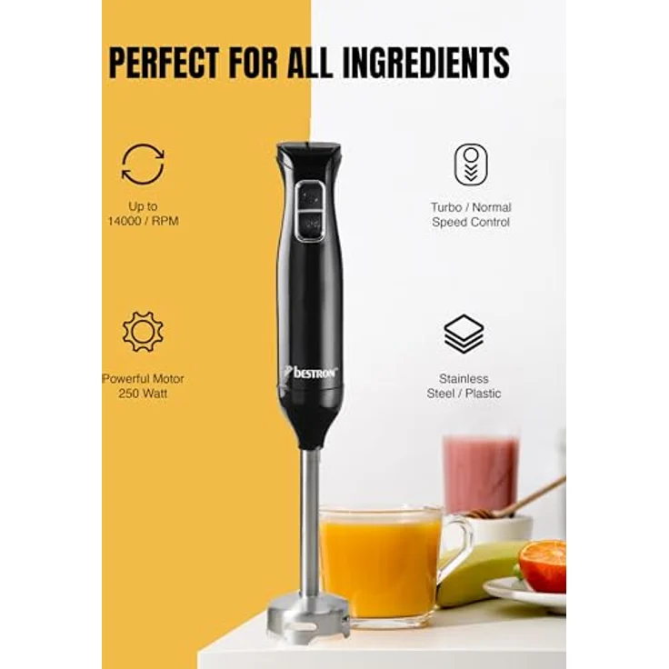 Bestron ASM250Z Stabmixer, 250W, 2 Geschwindigkeiten, Turbostufe, schwarz – Bild 6