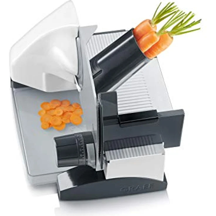 Graef SlicedKitchen SKS 5001 Allesschneider, 170W, 170 mm Edelstahl-Wellenschliffmesser, inkl. MiniSlice-Aufsatz & Aufbewahrungsbox, weiß – Bild 3