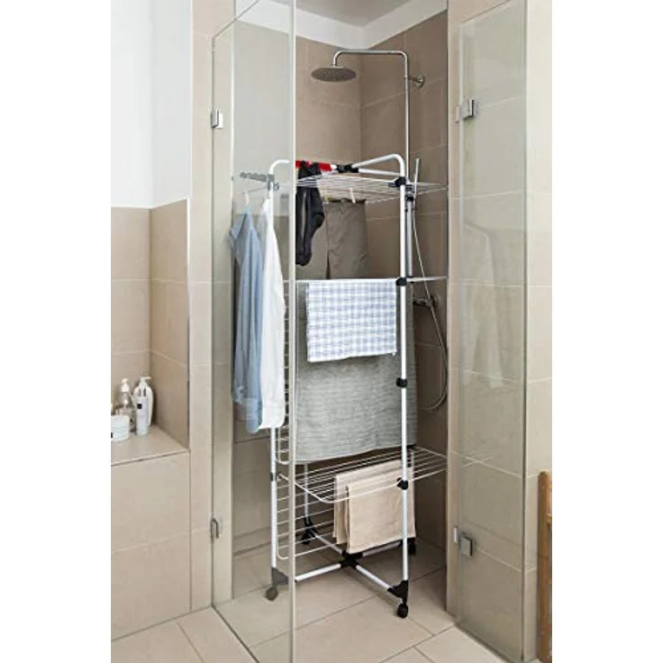 Vileda Mixer 4 Wäscheständer, 40 m Leinenlänge, 4 Ebenen für 4 Waschladungen, Flex-Gelenk, rollbar, Stahl – Bild 6