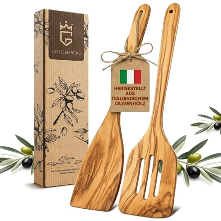 GOLDENBERG® Premium Pfannenwender Set aus italienischem Olivenholz, robust, langlebig & antibakteriell, Made in Europe – Bild 1
