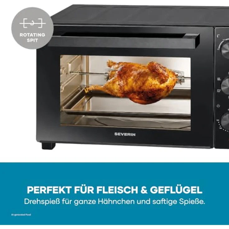 Severin TO 9025 Minibackofen, elektrisch mit 1800 W, schwarz, Grill- und Heißluftfunktion, höhenverstellbarer Grillrost – Bild 8