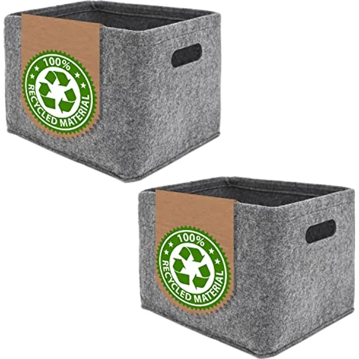 DuneDesign 2er Set: 100% Recycling Filz Aufbewahrungsbox 32x26x23 Organizer Filz Aufbewahrungskorb Faltbar Aufbewahrungskörbe für Regale Filz Korb Aufbewahrung Korb für Treppe Anthrazit Storage Basket