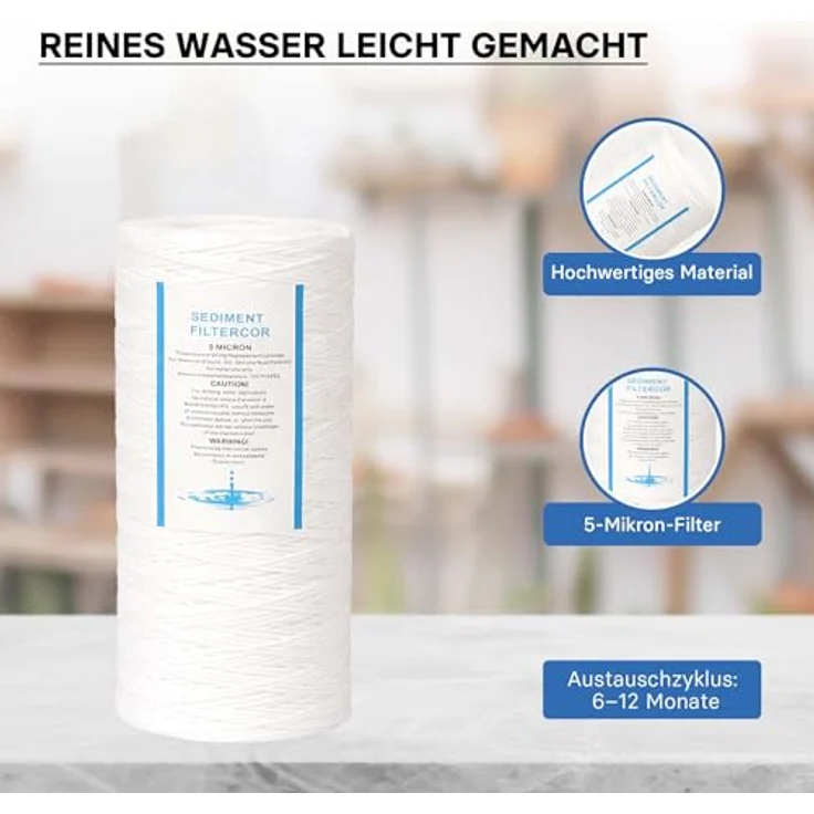 naturewater PPW-10A 5 µ Baumwollfilter Kartusche, 254 mm (10 Zoll) für Umkehrosmoseanlagen, präzise Filtration gegen Schmutzpartikel – Bild 4