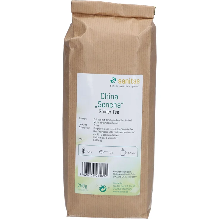 sanitas Grüner TEE Sencha 250 g, hochwertiger Aufguss-Tee aus grünem Tee