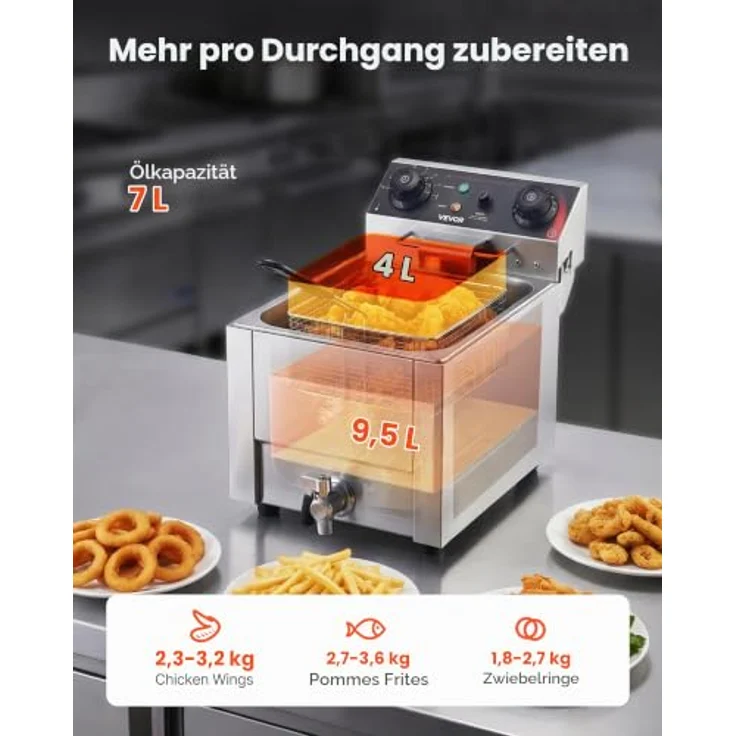 VEVOR Gewerblicher Frittierer, 3000W Elektrischer Truthahnfrittierer, 30,6 Qt/29L Kapazität, Edelstahl, mit Temperaturregelung, für Küchen- und Restaurantgebrauch, Silber – Bild 3
