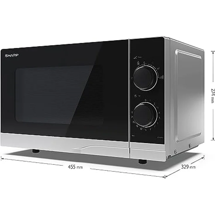 Sharp YC-PS201AE-S Mikrowelle, Standgerät, 20 Liter Garraum, 700 Watt, 6 Leistungsstufen, Auftaufunktion, silber, schwarz – Bild 2