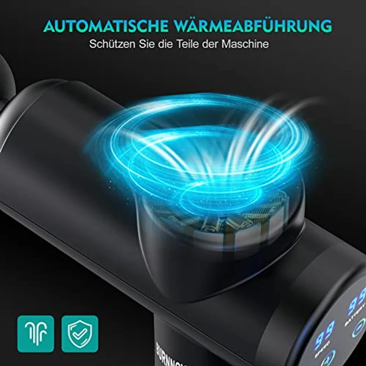 BURNNOVE Massagepistole Massage Gun für Nacken Schulter Tiefen Massagegerät mit 99 Geschwindigkeiten 8 Massageköpfen Elektrisches Handmassagegerät 2550 mAh LED Anzeige Touchscreen, Schwarz – Bild 4