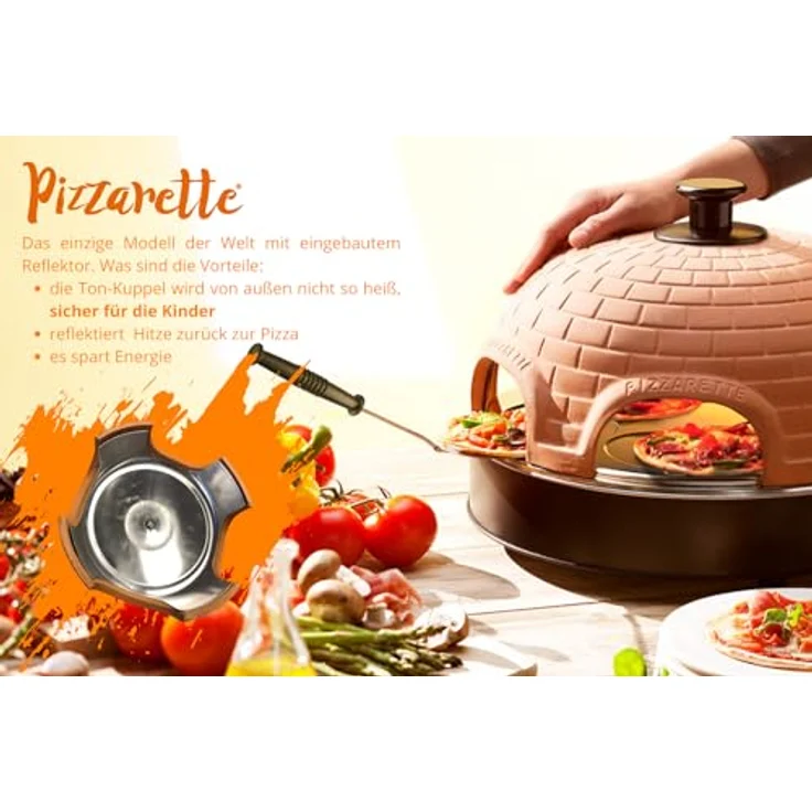 Emerio Pizzaofen, PIZZARETTE das Original, 1 handgemachte Terracotta Tonhaube, patentiertes Design, für Mini-Pizza, echter Familien-Spaß für 6 Personen, PO-115984 – Bild 2