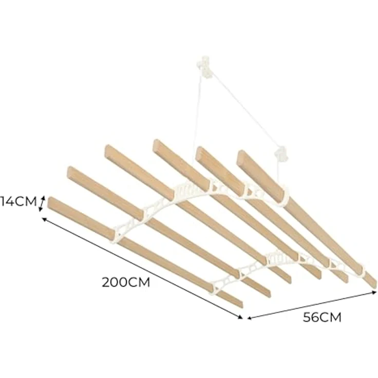 Monster Shop Decken-Wäscheständer, traditionell montiert, 6 Latten, 2 m, elfenbein, ausziehbar, Gusseisen, lackiertes Kiefernholz, inkl. Befestigungsset – Bild 6