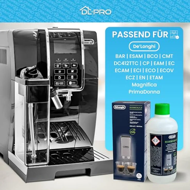DL-pro 2 x Entkalker 500ml, Hochwirksames Reinigungsmittel für DeLonghi Kaffeemaschinen, 4 Entkalkungen pro Flasche – Bild 2