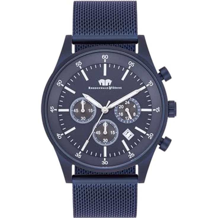 Rhodenwald & Söhne Herren Uhr 10010359, Quarz-Chronograph mit blauem Zifferblatt und Edelstahl-Milanaise-Armband, wasserdicht bis 5 ATM – Bild 1