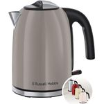 Russell Hobbs Wasserkocher Colours Plus Mocha, 1,7L, 2400W, Edelstahl-Akzente, Schnellkochfunktion, Wasserstandsanzeige, herausnehmbarer Kalkfilter, energiesparend, 360°-Basis, Teekocher 28511-70