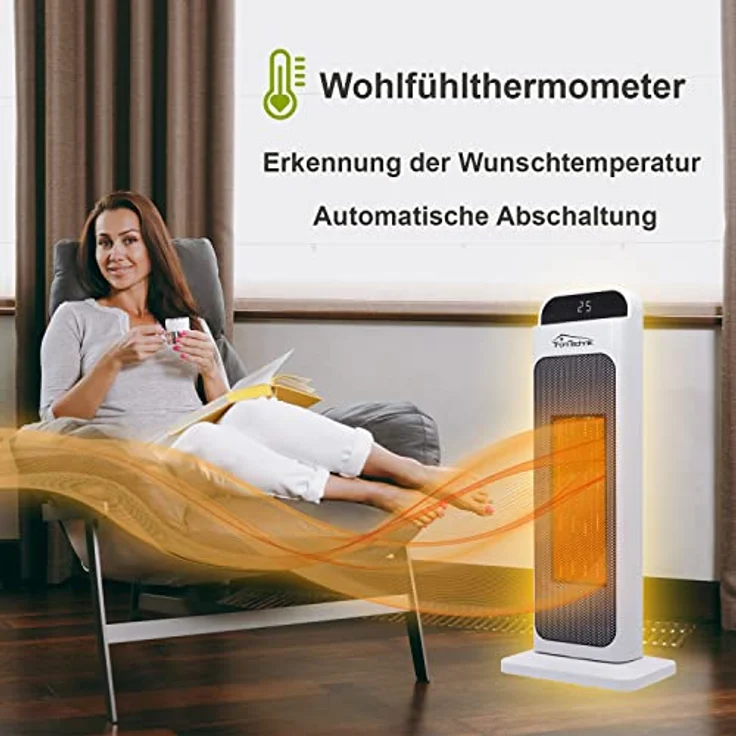 TroniTechnik® Turm-Keramik-Heizer 2000 Watt WIFI/APP gesteuert, Elektro-Heizer, Heizlüfter, PTC Keramikheizelement mit Fernbedienung, Oszillation, Timer, Kippsicherung, LCD Display – Bild 5