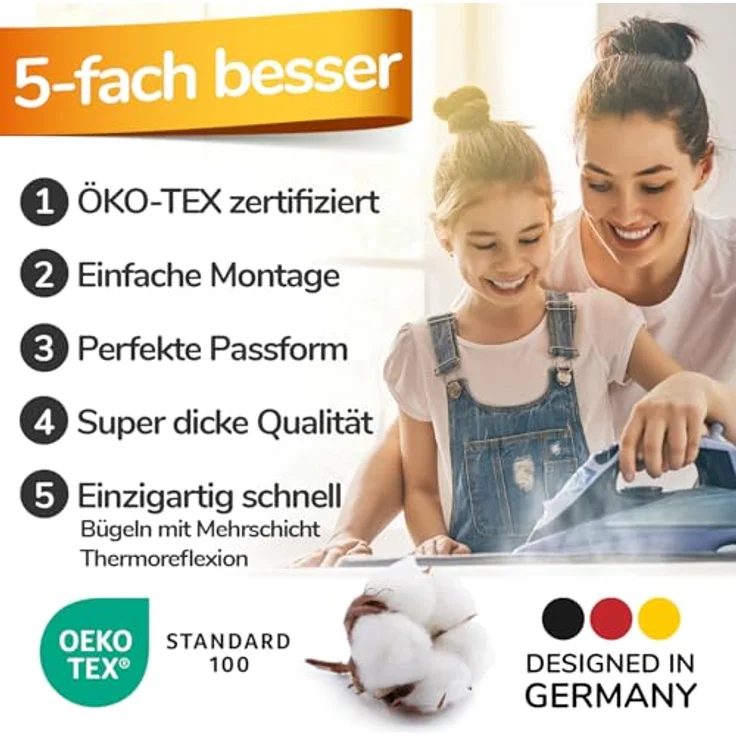 smart&gentle Super Soft 5 Schichten Turbo-Bügelbrettbezug M 110x30, ÖKOTEX Baumwoll-Polsterung, Hitze- und Dampfreflektion, passend für 108-115x30-35cm – Bild 3