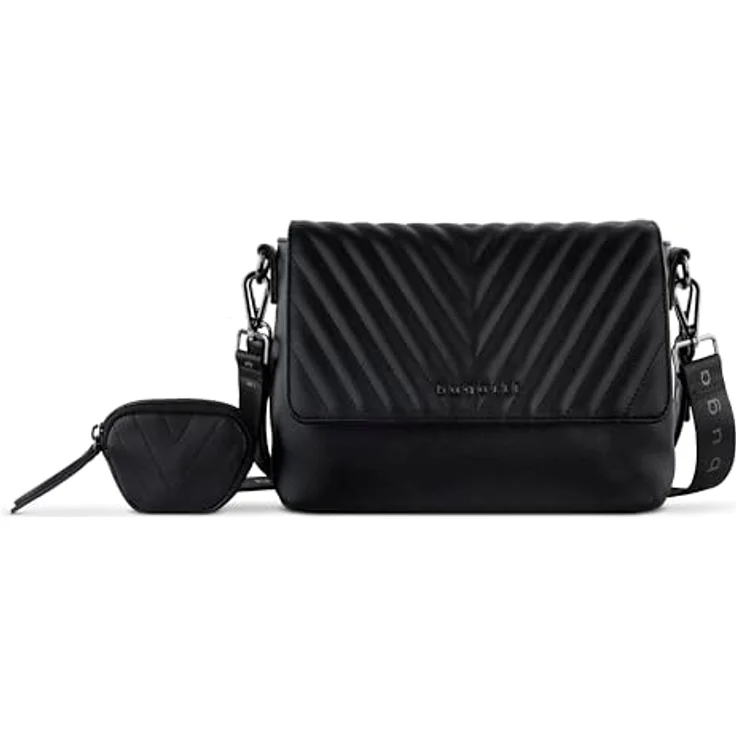 Bugatti Bodybag Sira Crossover Bag Large II, stylishe Umhängetasche aus Kunstleder mit V-Steppung, schwarz – Bild 1