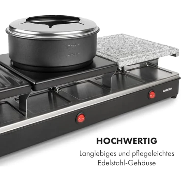 Klarstein Fonduelette XL 3-in-1 Raclettegrill & Fondue, 1650W, Naturstein, für 12 Personen, schwarz – Bild 7