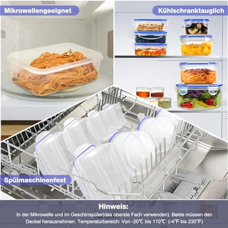 YASHE Frischhaltedosen-Set SE-32PCS, 32-teilig, 9,3 L, transparent, luftdicht und spülmaschinengeeignet – Bild 5