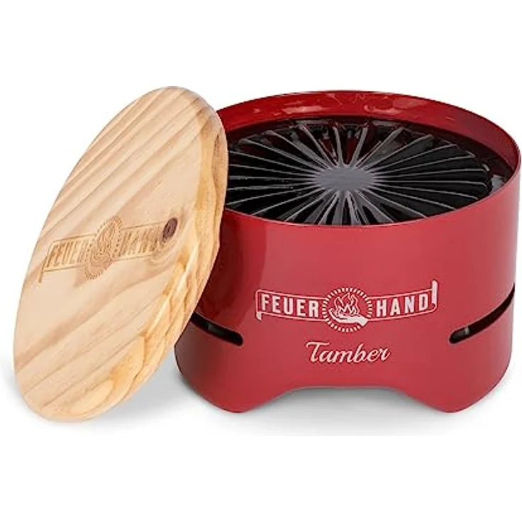Feuerhand Tischgrill Tamber in Rot | Emaille Grillrost | Anti-Haft | raucharme Verbrennung | Ablaufrillen | mit Tischgrill-Kohle – Bild 1
