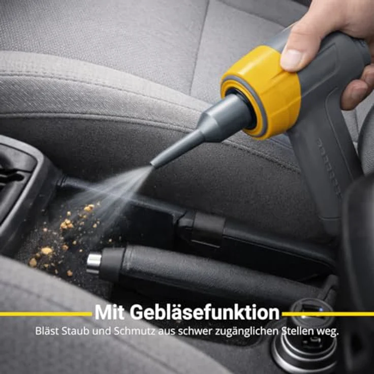 Dunlop Akku Handstaubsauger, Kabellos 36W mit 12000Pa Saugleistung, 5 Aufsätzen und Blasfunktion – USB-C wiederaufladbar, Grau/Gelb – Bild 5