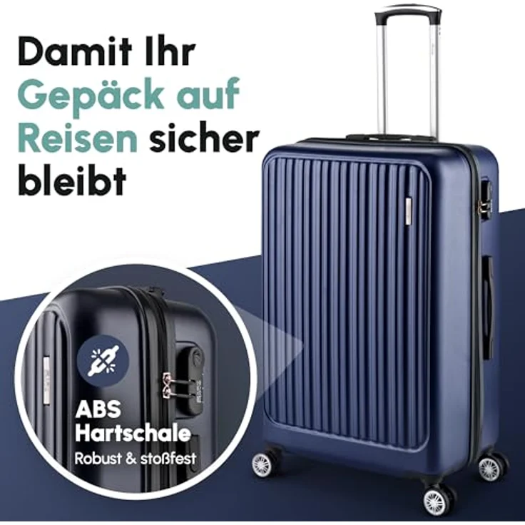 Easy Move ABS Hartschalenkoffer [ERGONOMISCH & SICHER] - Großer Trolley Koffer mit 360° Rädern, Zahlen Schloss - reisekoffer groß, hartschalenkoffer, Luggage (Dark Blue, L) – Bild 2