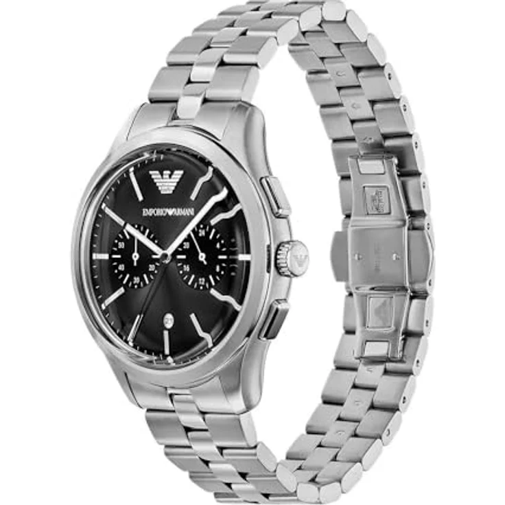 Emporio Armani Watch AR11691, Chronograph mit Kalenderfunktion, Silber-Edelstahlarmband, 42 mm Gehäusedurchmesser, Schwarz Zifferblatt – Bild 2