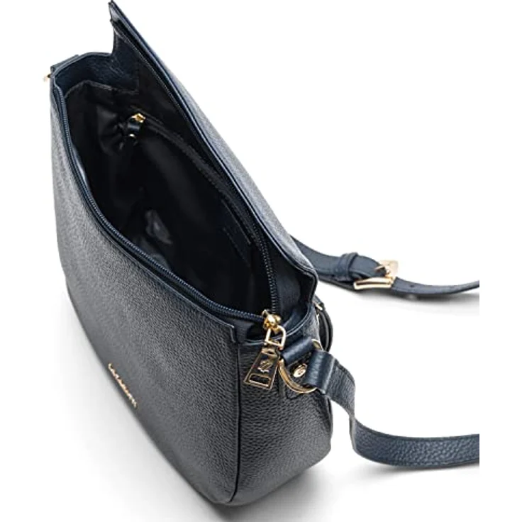 Lazarotti Bologna Leather Umhängetasche, Leder 25 cm, mit Reißverschlussfächern, Blau – Bild 4