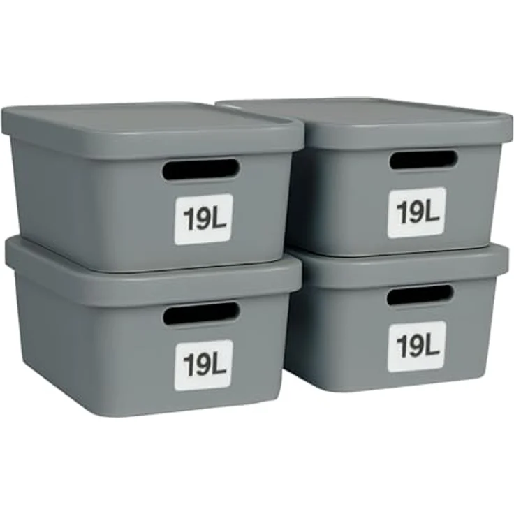 Plastard Aufbewahrungsboxen mit Deckel 19 L, 4er-Set, grau, BPA-frei, stapelbar, robuste Kunststoffbox für Küche, Bad, Büro, Kinderzimmer – Bild 1