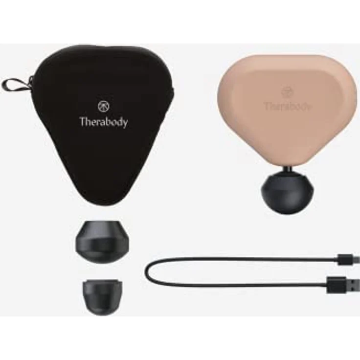 Theragun Mini 2.0 – Elektrische Handmassagepistole – Kompakte Tiefengewebebehandlung für unterwegs – Tragbares perkussives Massagegerät mit QuietForce Technology + 3 Schaumstoffaufsätze – Desert Rose – Bild 3