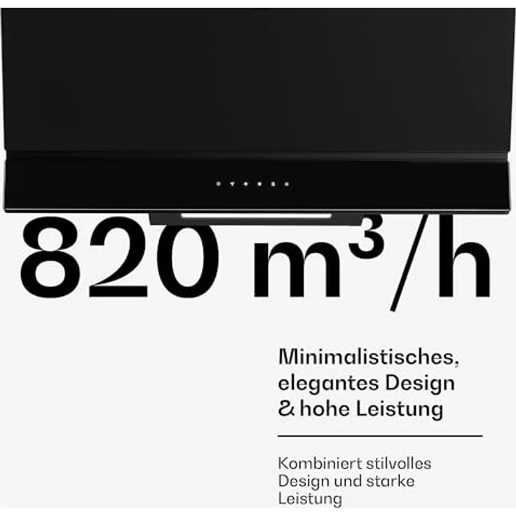 Klarstein Velaire Dunstabzugshaube 90 cm, Kopffreihaube mit 820 m³/h Boost, Energieeffizienz A++, Touch-Bedienung, LED-Beleuchtung, Aluminium- und Aktivkohlefilter, Schwarz – Bild 4