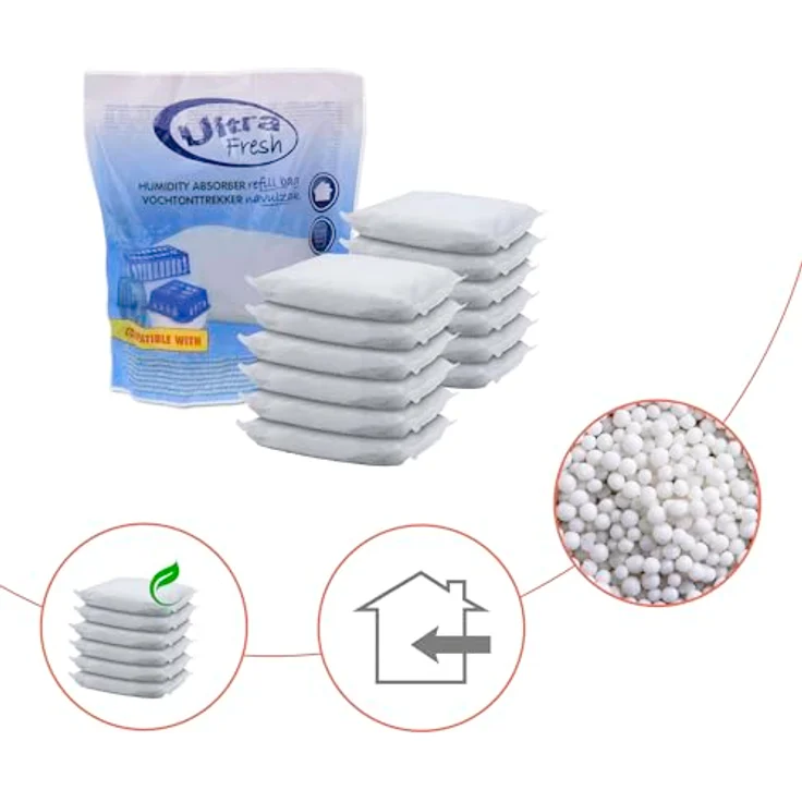 Spetebo 12x 450g Luftentfeuchter Nachfüllpack Ultra Fresh, Granulat für Räume bis 25 qm, Weiß – Bild 3
