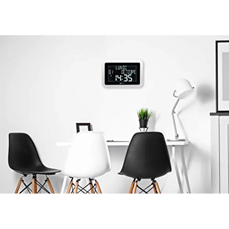 Geemarc VISO15 Funkuhr Weiß, digitale Kalenderuhr mit automatischer Zeiteinstellung und großem Display, 14 Sprachen, dimmbare Hintergrundbeleuchtung – Bild 4