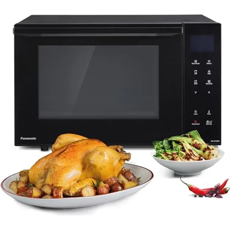 Panasonic NN-DF38PBEPG Kombi-Mikrowelle & Grill, 1000 W, 23 l, Inverter-Tech, Kombi Modus, Flachbett, 16 Auto-Programme & Auftau-Modi, emailliertes Blech, Gitterrost, leichte Reinigung, Schwarz – Bild 1