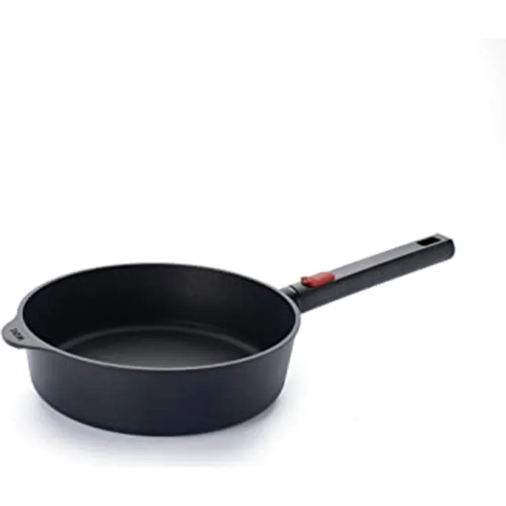 Woll Diamond QXR Eco Logic Guss-Hochrandpfanne - Induktiv -, Ø 24 cm, 7 cm hoch, mit abnehmbaem Stiel - Geeignet für alle Herdarten, PFAS-frei, Aluminium, backofenfest, schwarz