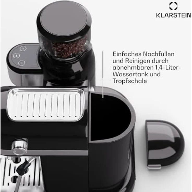 Klarstein Bella Café, Retro Mini-Espressomaschine mit Siebträger und Milchaufschäumer, 1550W, 1,4L Wassertank, 0,5L Milchtank, Thermoblock, ideal für Cappuccino – Bild 8
